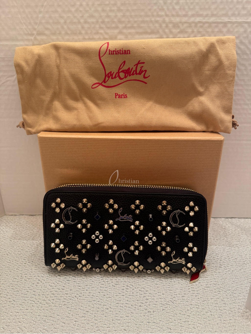Christian Louboutin Black Leather Studded Zip-Around Wallet